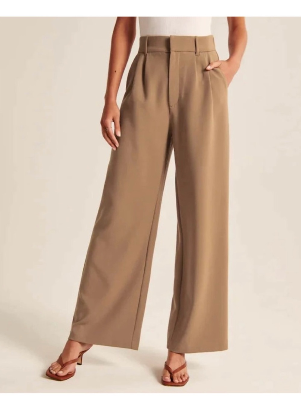 High-Rise Wide-Leg Trousers in Taupe